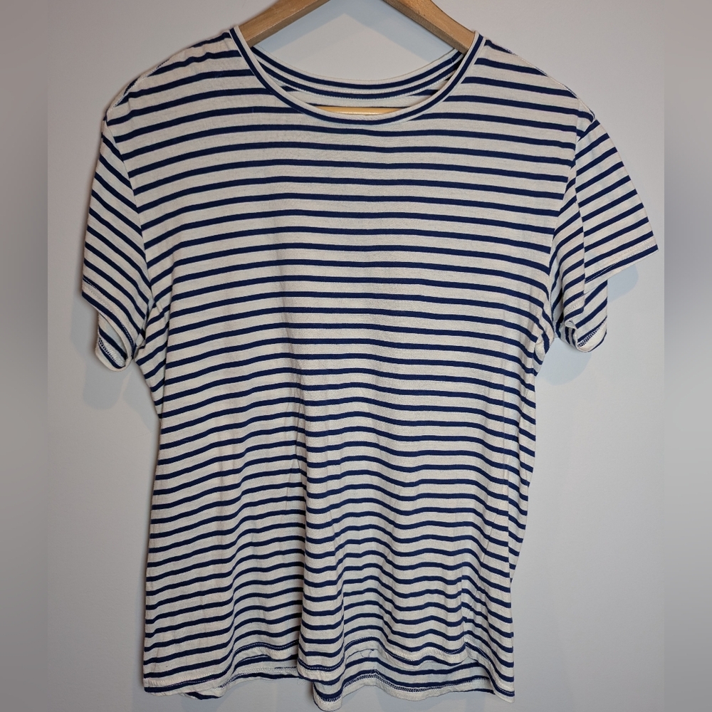 sr vs sandrine rose womens size sNavy and White Striped Short Sleeve Tee